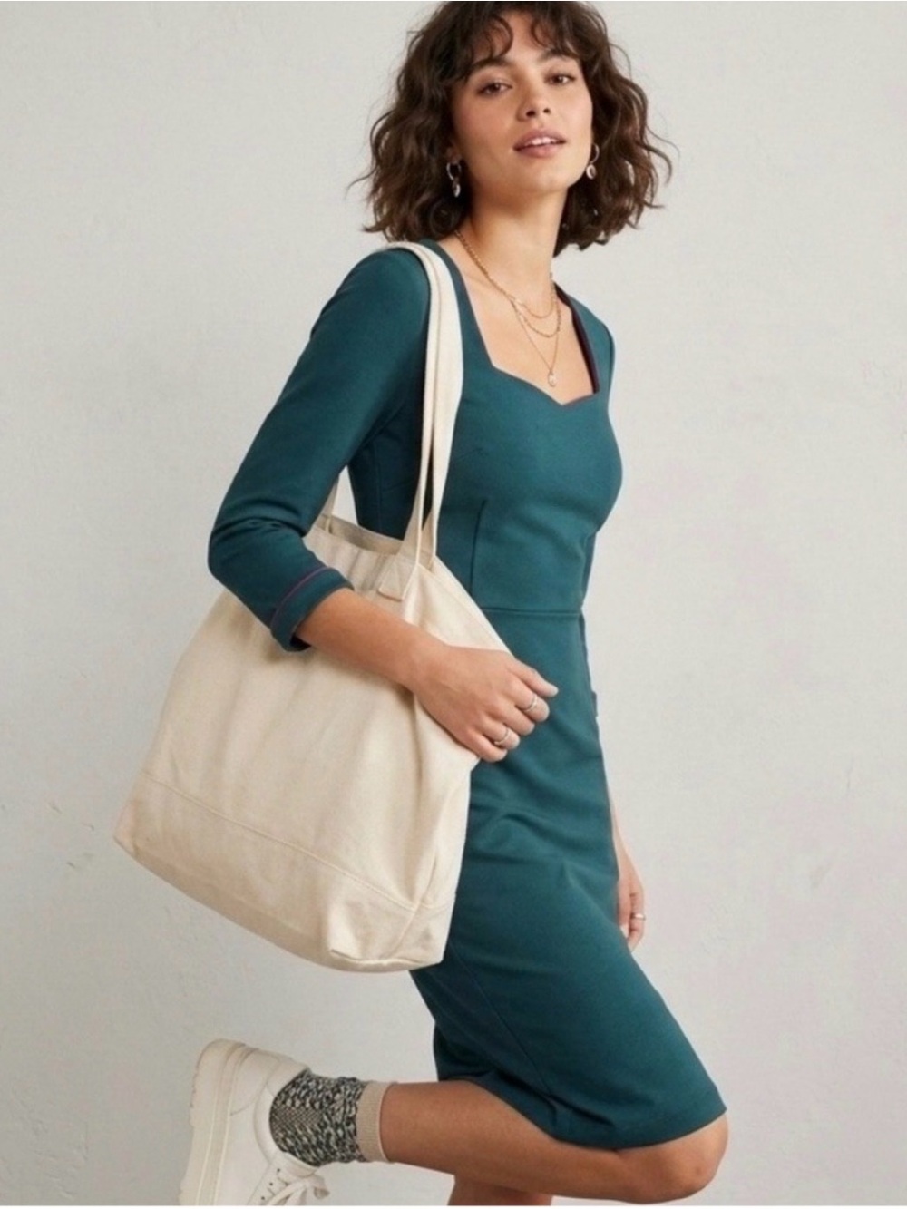 Boden teal  Green Ponte Sheath Dress sweetheart neckline